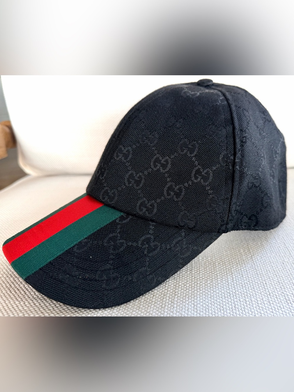 GUCCI Black GG Monogram Web Stripe Baseball Cap Hat M 57cm Unisex - Picture 2 of 12